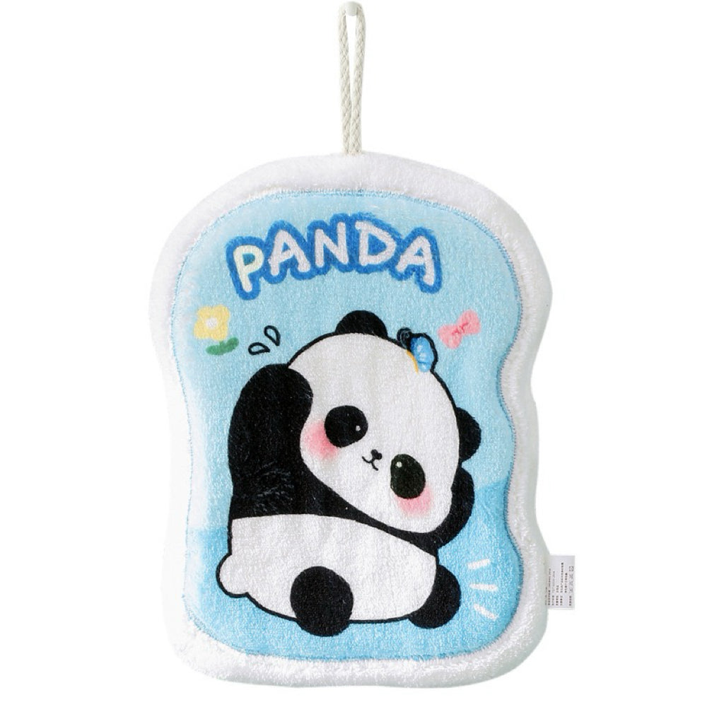 Panda Print Fluffy Border Hanging Hand Towel | 4 Colors, 19×24cm Thick Plush Edge