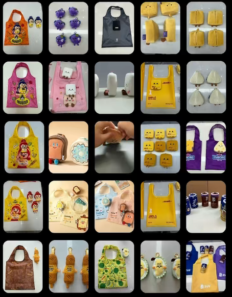 Cartoon Foldable Eco Shopping Bags | Food Character Design with 3D Plush Hook | OEM/ODM Available