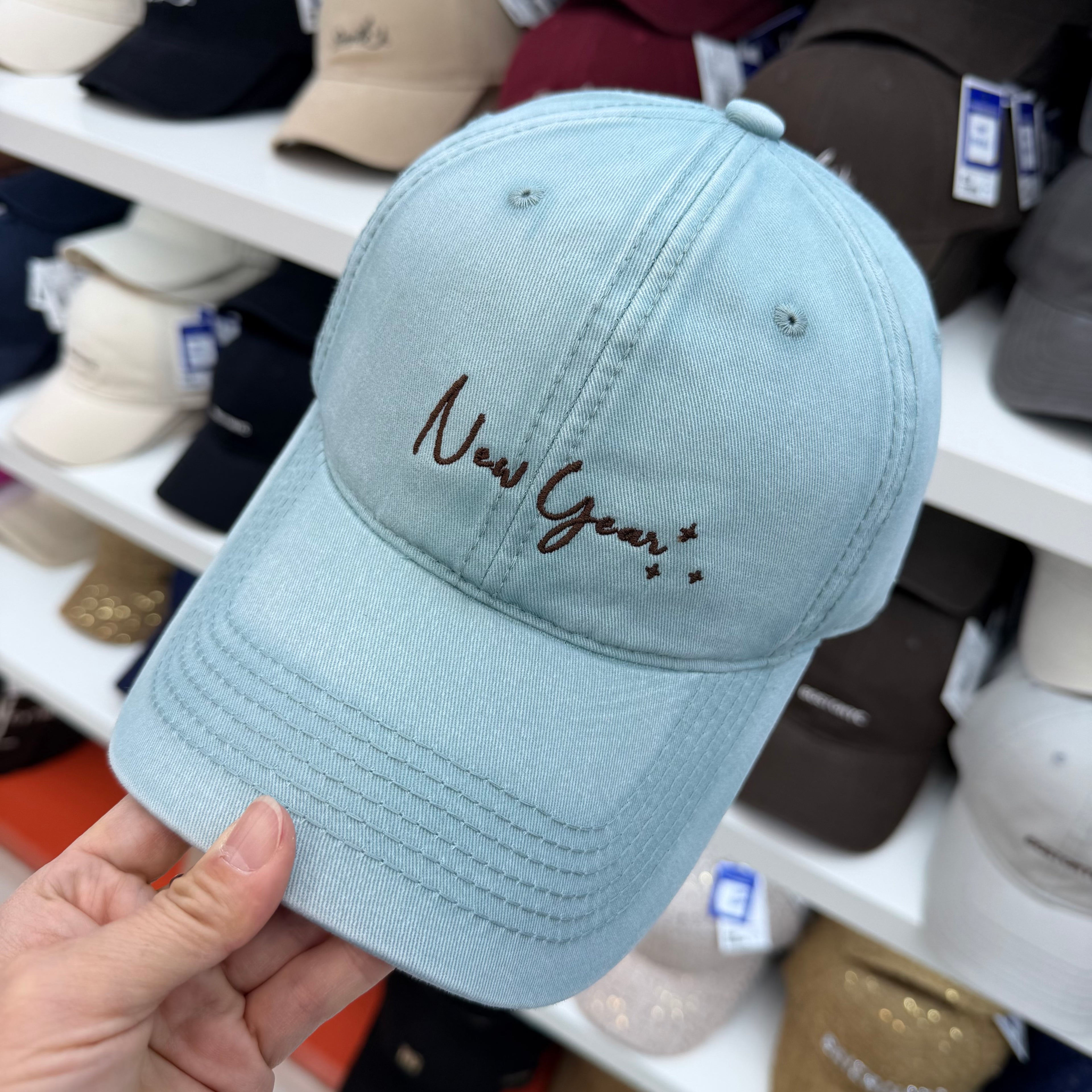 New Year+ Cursive Script Embroidered Washed Cotton Baseball Cap - Wide Brim Soft Top Dad Hat 11 Colors