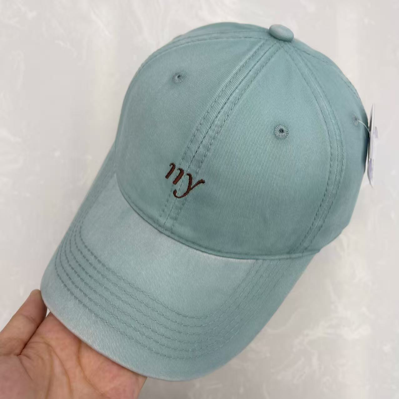 Cursive ny Script Embroidered Washed Cotton Baseball Cap - Minimalist Soft Top Vintage Hat