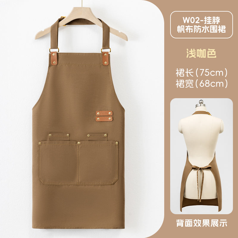Neck-Hang Canvas Apron – Lotus Waterproof, Leather Straps & Custom Logo | 10 Colors