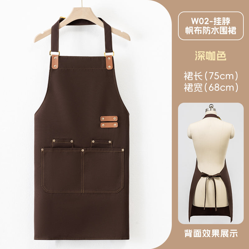 Neck-Hang Canvas Apron – Lotus Waterproof, Leather Straps & Custom Logo | 10 Colors