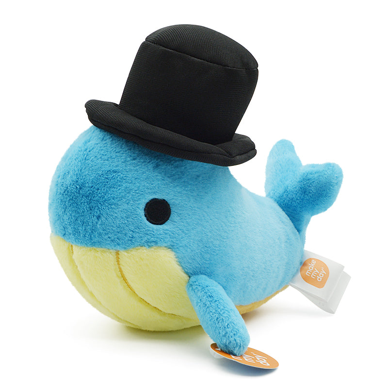 Make My Day Ocean Series | Gentleman Whale Plush Toy & Keychain Charm – Chubby Blue Whale with Top Hat
