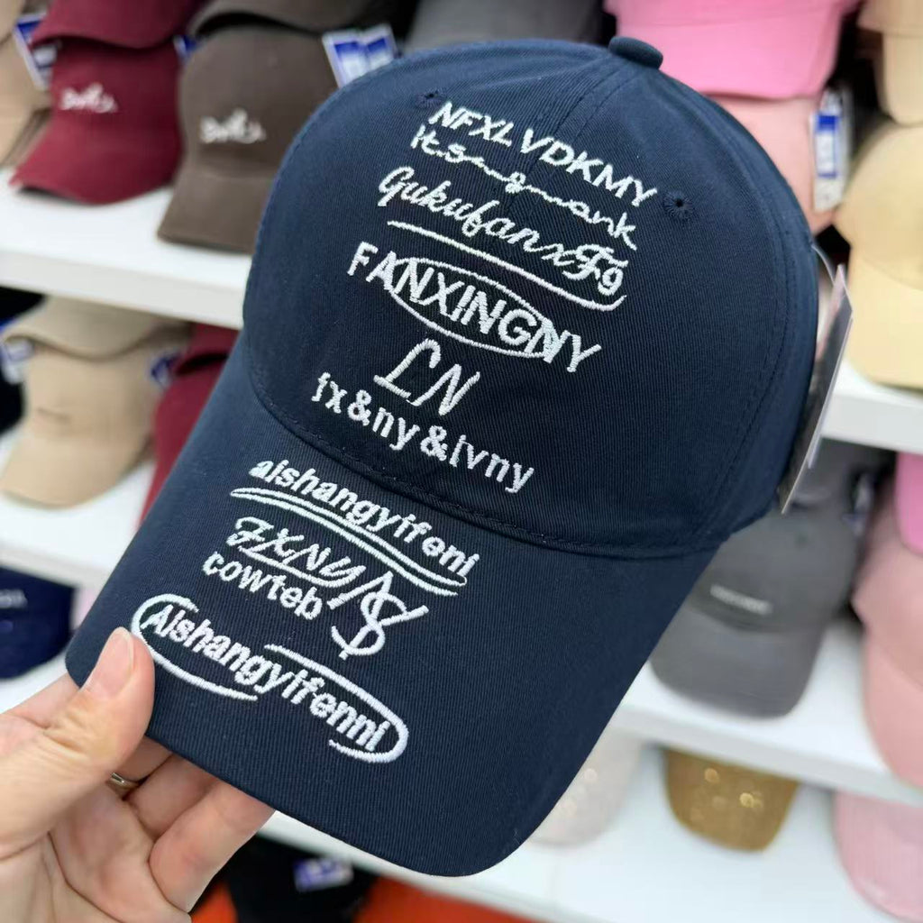 FANXINGNY Multi-Script Embroidered Soft Top Cotton Baseball Cap - All-Over Letter Print Vintage Hat