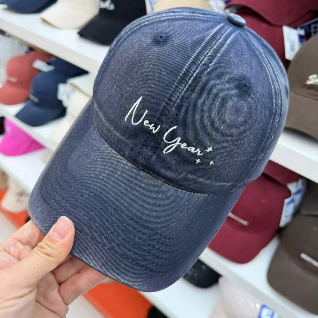 New Year+ Cursive Script Embroidered Washed Cotton Baseball Cap - Wide Brim Soft Top Dad Hat 11 Colors