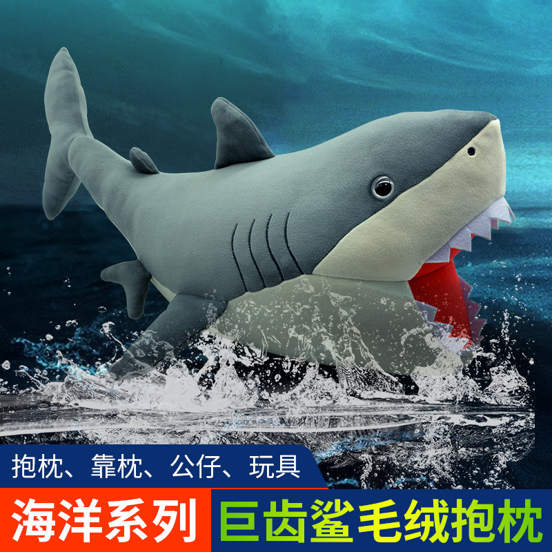 Ocean Series | Megalodon Great White Shark Plush Pillow – Realistic Open-Mouth Stuffed Animal Cuddle Toy