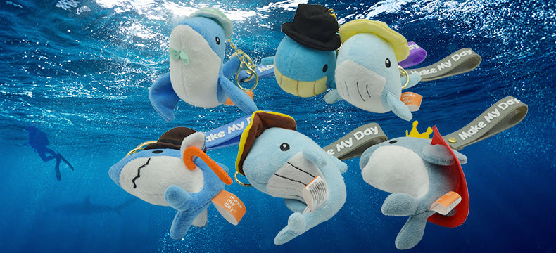 Make My Day Ocean Series Plush Keychain Charm | Cute Whale & Shark Stuffed Animal Bag Pendant
