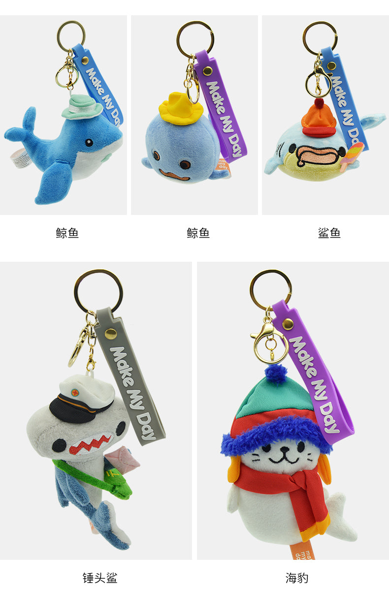 Make My Day Ocean Series Plush Keychain Charm | Cute Whale & Shark Stuffed Animal Bag Pendant