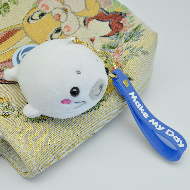 Make My Day Ocean Series | Cute Baby Seal Plush Keychain Charm – Soft Stuffed Animal Bag Pendant