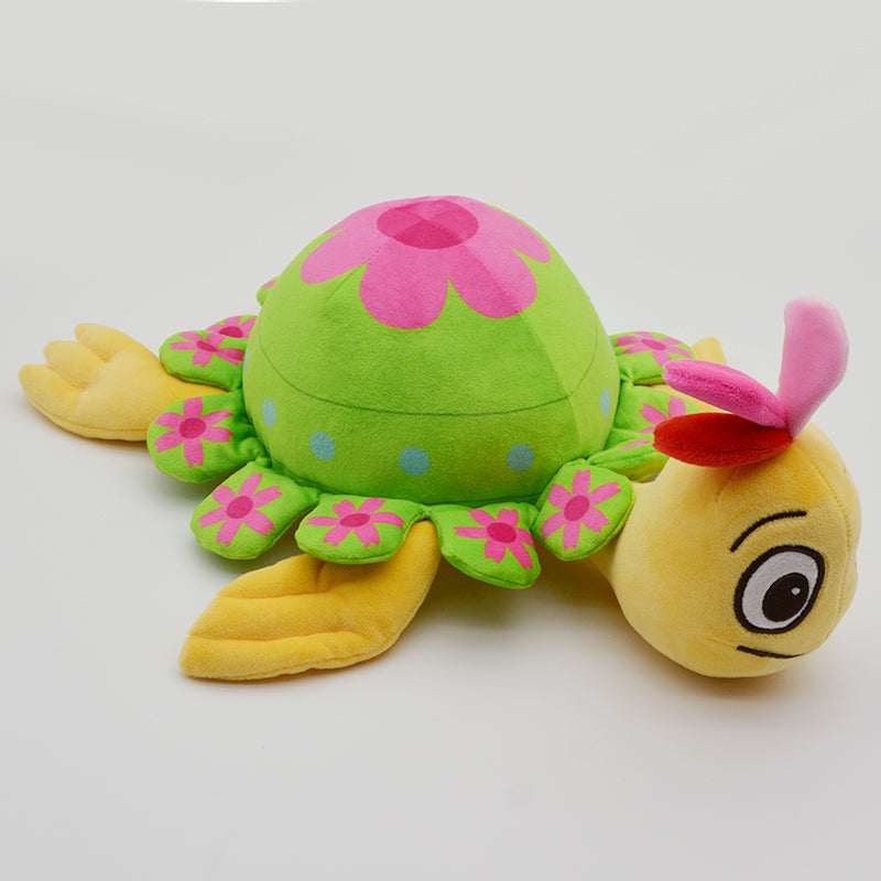 Make My Day Ocean Series | Floral Sea Turtle Plush Toy – Bright Green Shell with Pink Daisy Pattern Kawaii Stuffed Animal