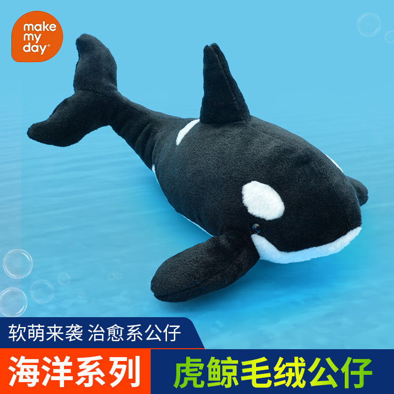 Make My Day Ocean Series | Orca Killer Whale Stuffed Animal Plush Toy – Realistic Black & White Cuddle Pillow