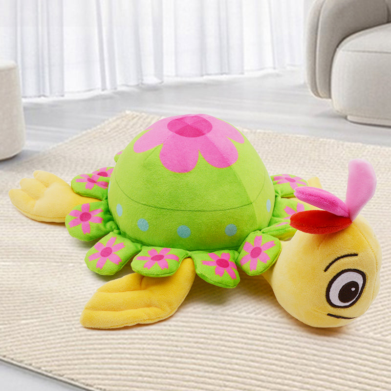 Make My Day Ocean Series | Floral Sea Turtle Plush Toy – Bright Green Shell with Pink Daisy Pattern Kawaii Stuffed Animal