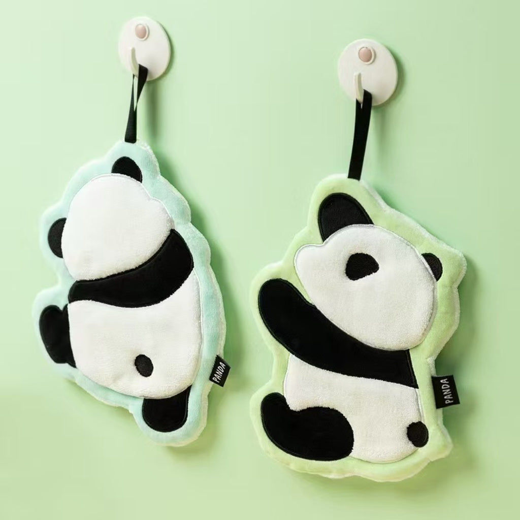 Cute Panda Hanging Hand Towel | Soft Coral Fleece for Kids & Family