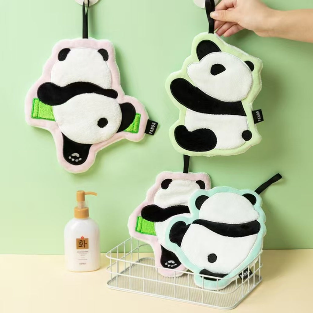 Cute Panda Hanging Hand Towel | Soft Coral Fleece for Kids & Family
