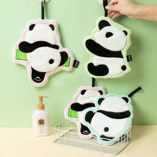 Cute Panda Hanging Hand Towel | Soft Coral Fleece for Kids & Family