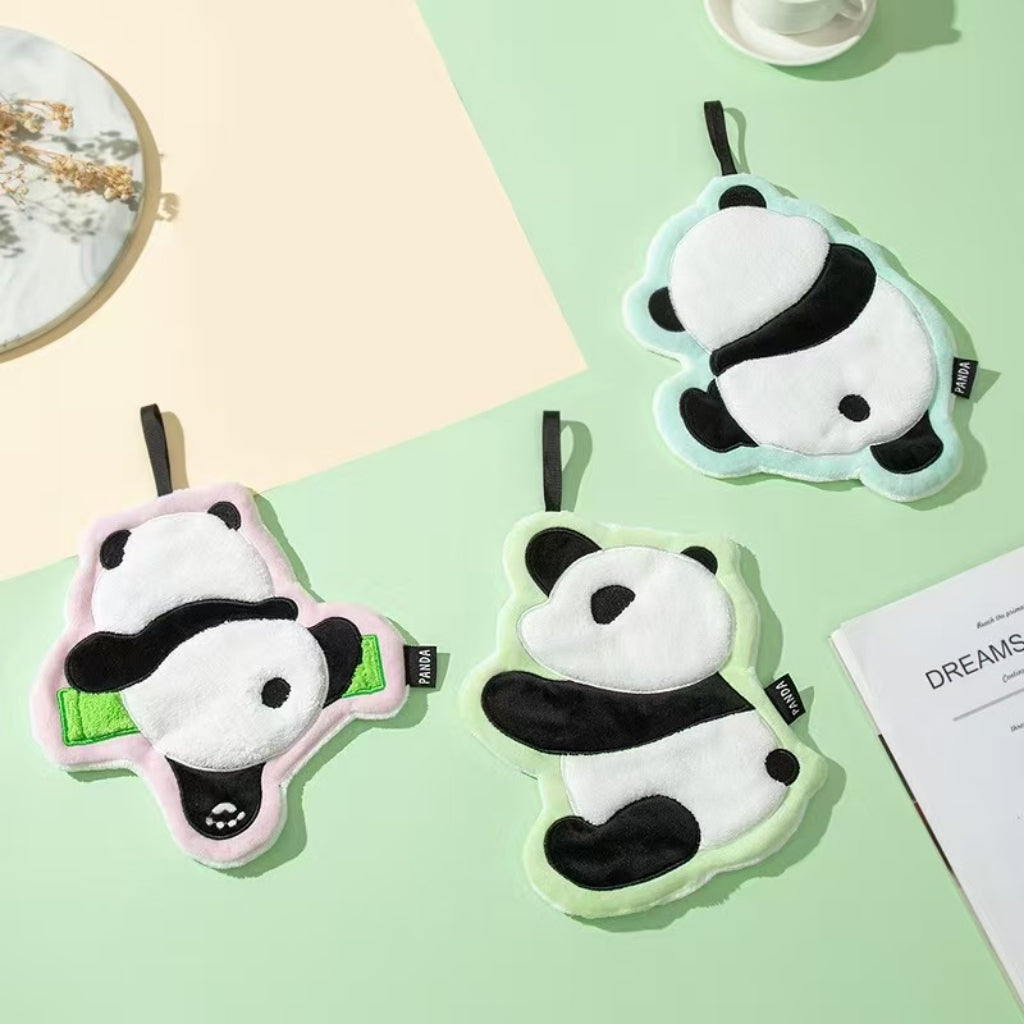 Cute Panda Hanging Hand Towel | Soft Coral Fleece for Kids & Family