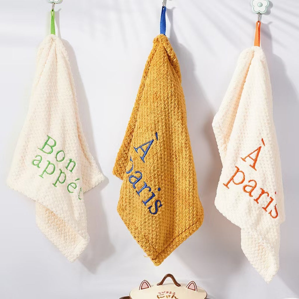 Nordic Embroidered Hanging Hand Towel | Soft Coral Fleece, Quick-Dry