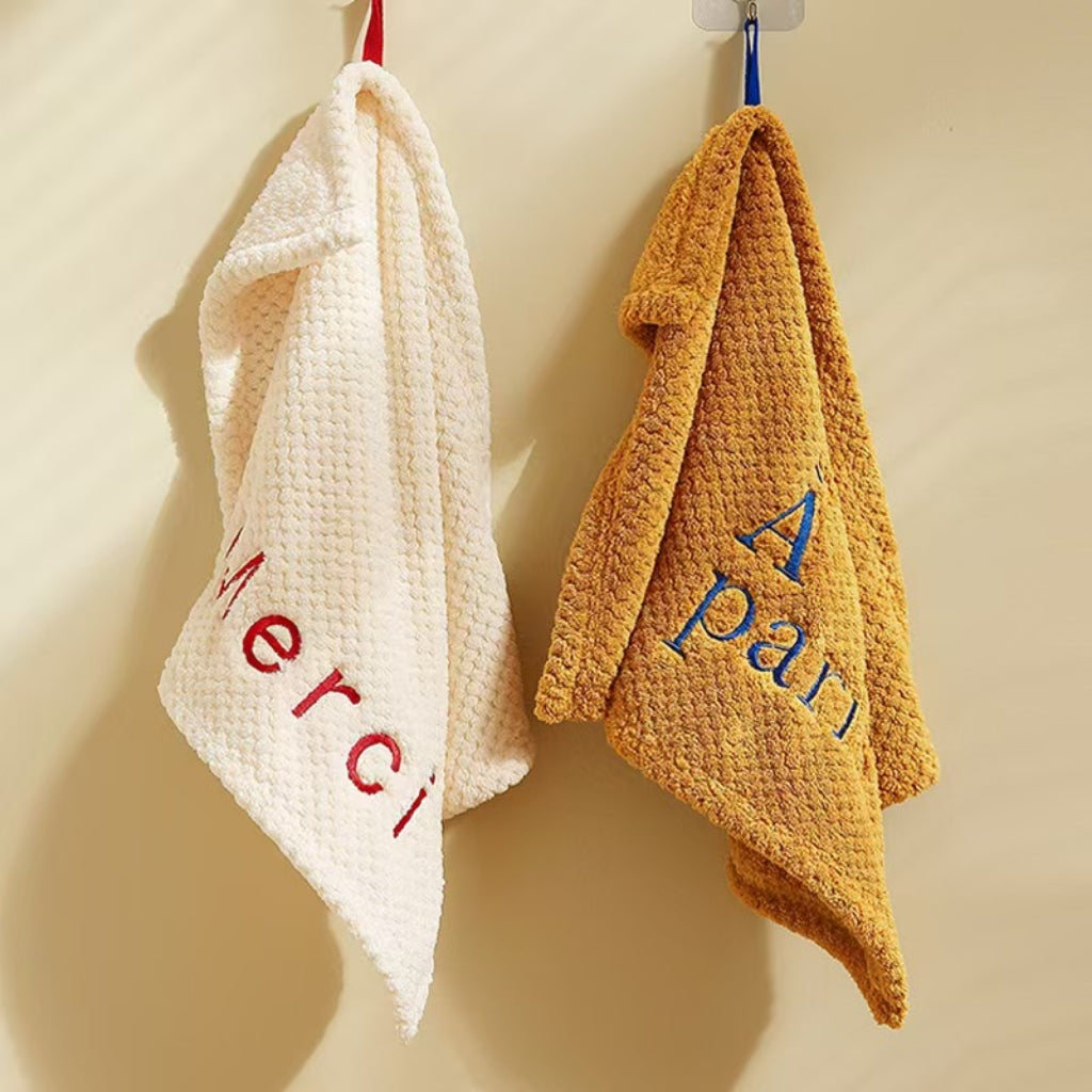 Nordic Embroidered Hanging Hand Towel | Soft Coral Fleece, Quick-Dry