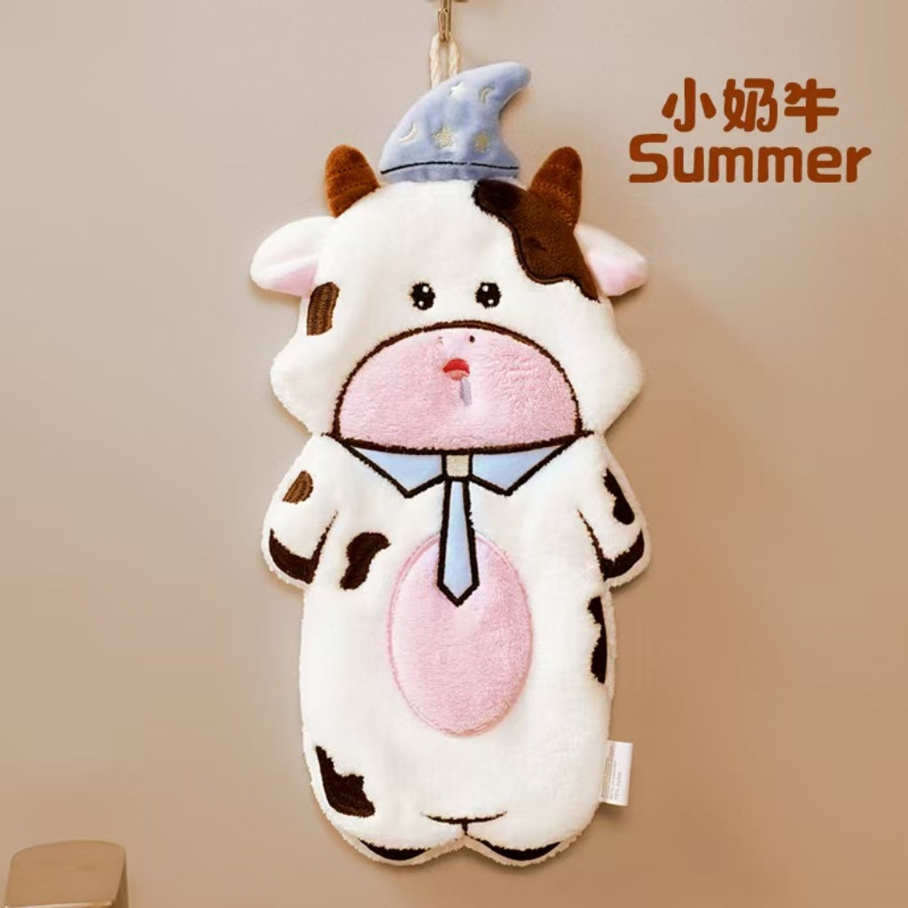 Cute Animal Hanging Hand Towel | Coral Fleece Kids Gift – Pig, Panda, Cow & Seal