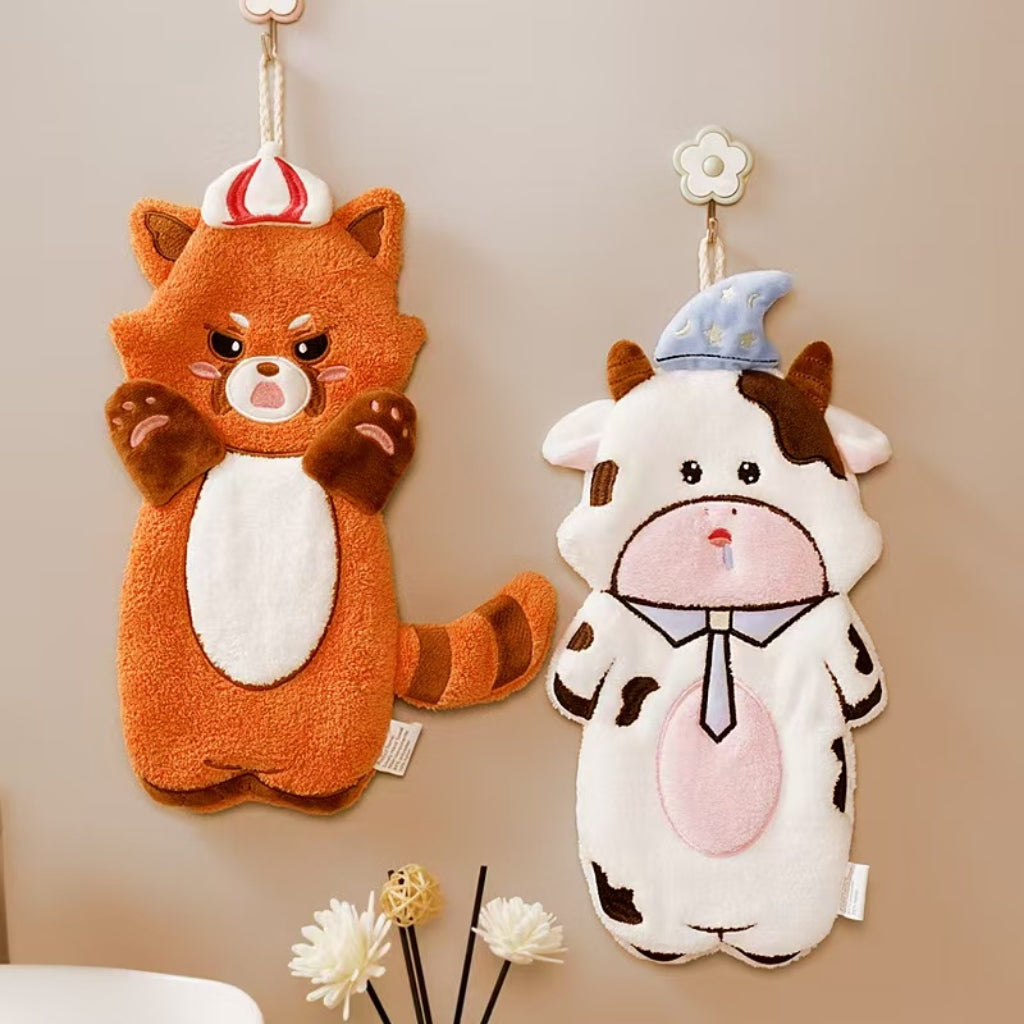 Cute Animal Hanging Hand Towel | Coral Fleece Kids Gift – Pig, Panda, Cow & Seal