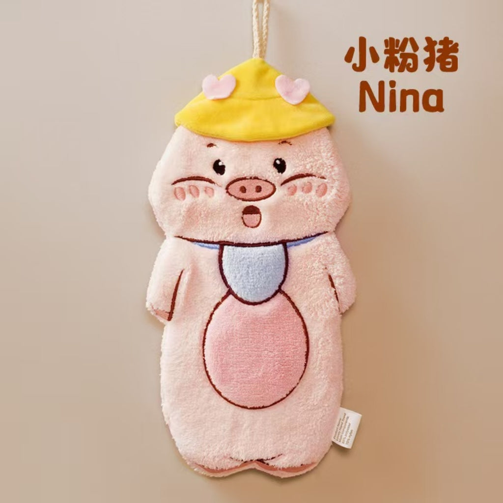 Cute Animal Hanging Hand Towel | Coral Fleece Kids Gift – Pig, Panda, Cow & Seal