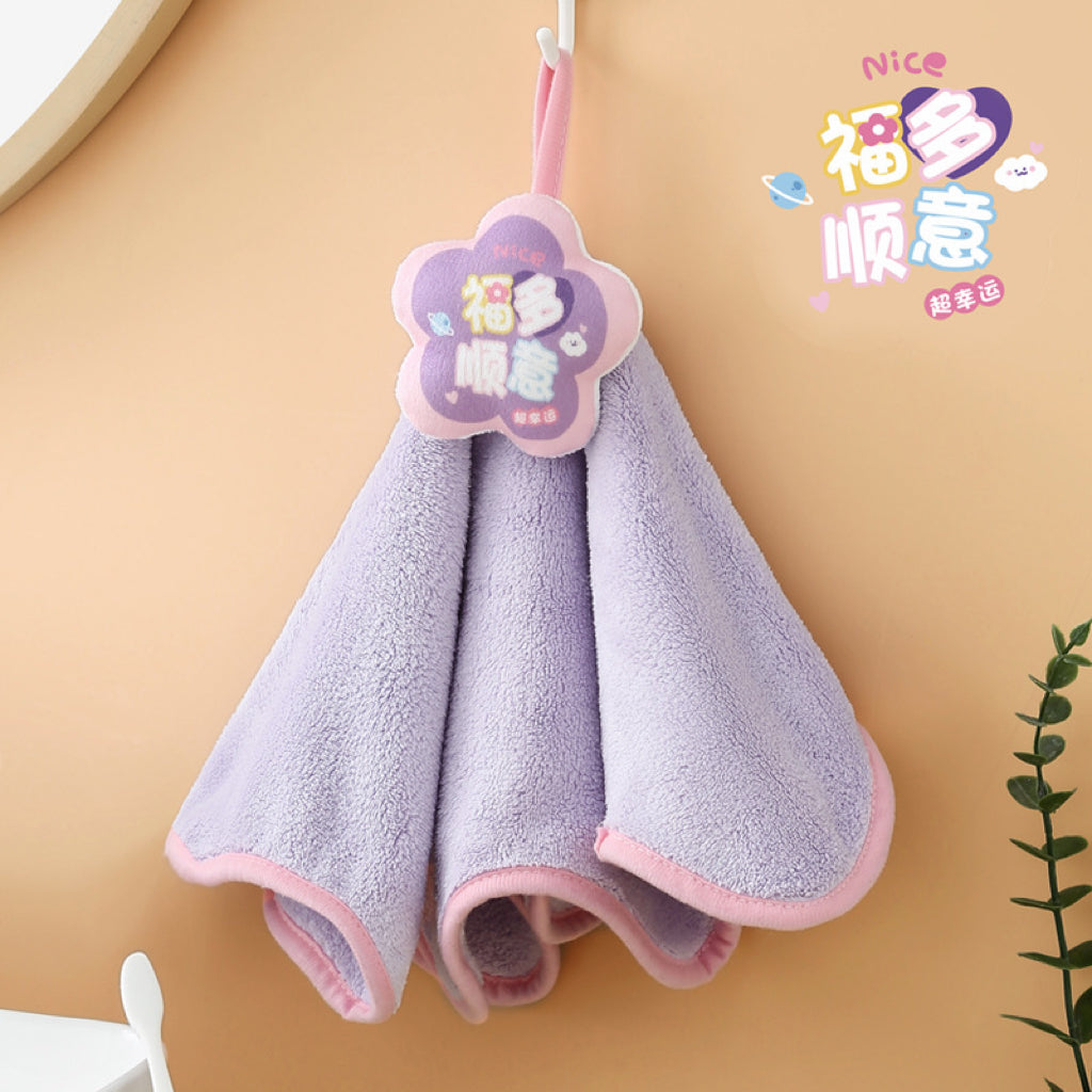 Cute Cartoon Coral Fleece Hanging Hand Towel – Thick & Super Absorbent