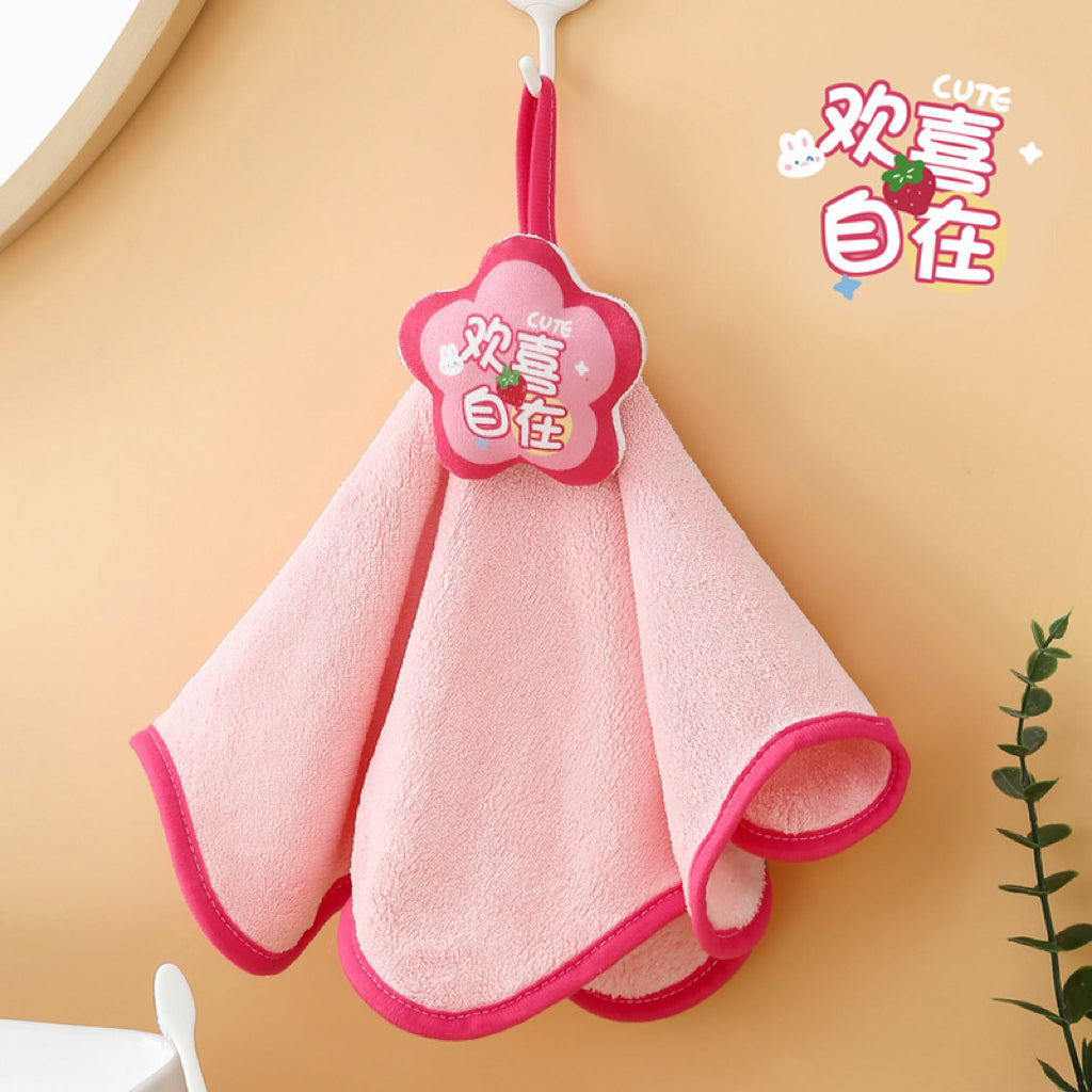 Cute Cartoon Coral Fleece Hanging Hand Towel – Thick & Super Absorbent
