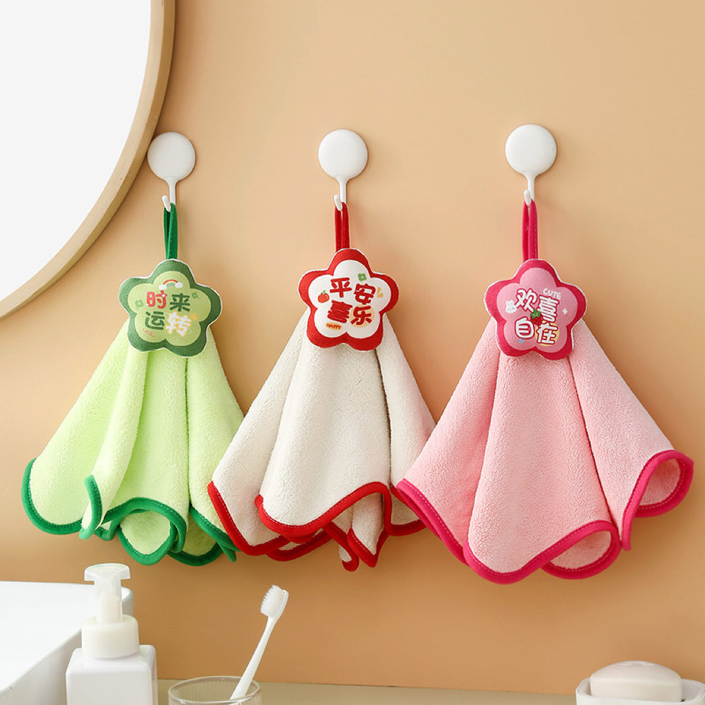 Cute Cartoon Coral Fleece Hanging Hand Towel – Thick & Super Absorbent
