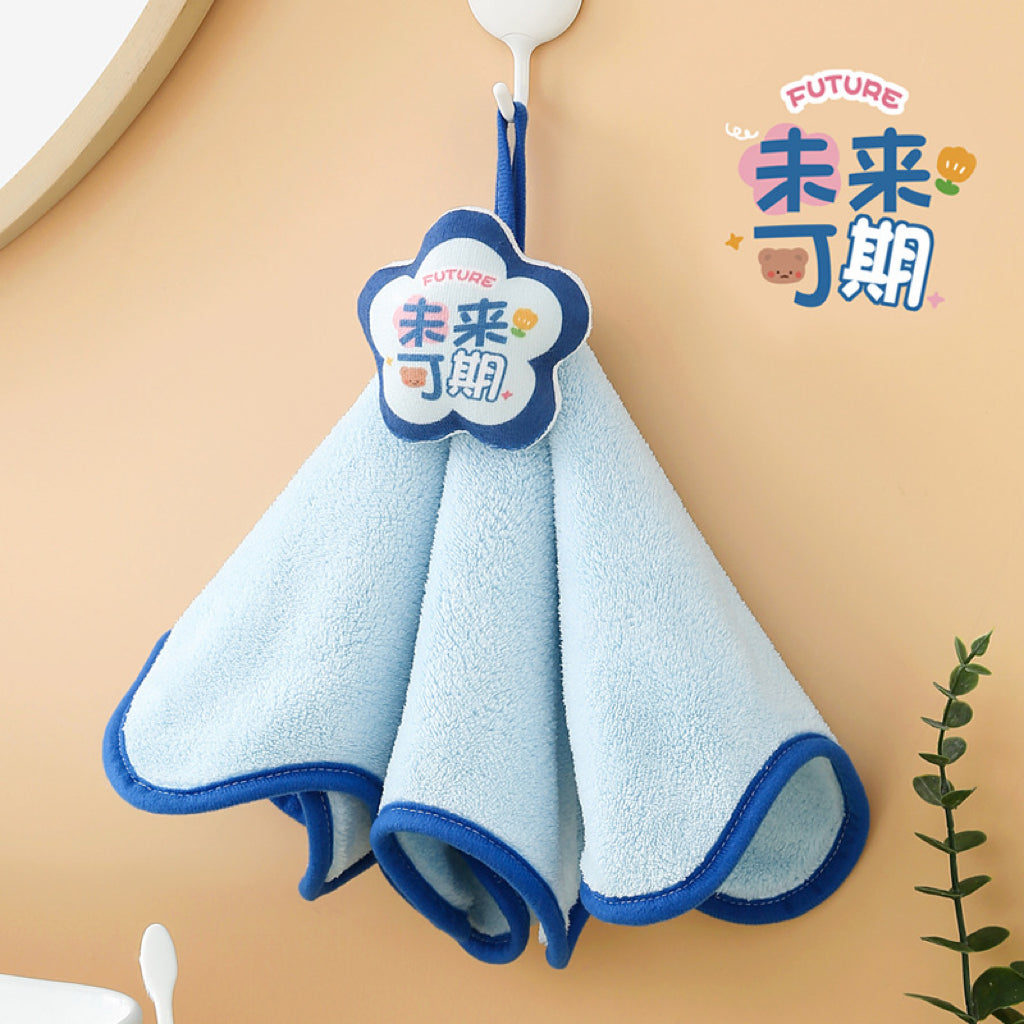 Cute Cartoon Coral Fleece Hanging Hand Towel – Thick & Super Absorbent