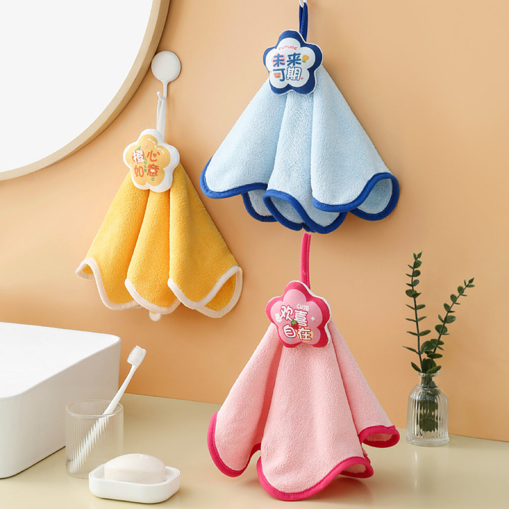 Cute Cartoon Coral Fleece Hanging Hand Towel – Thick & Super Absorbent
