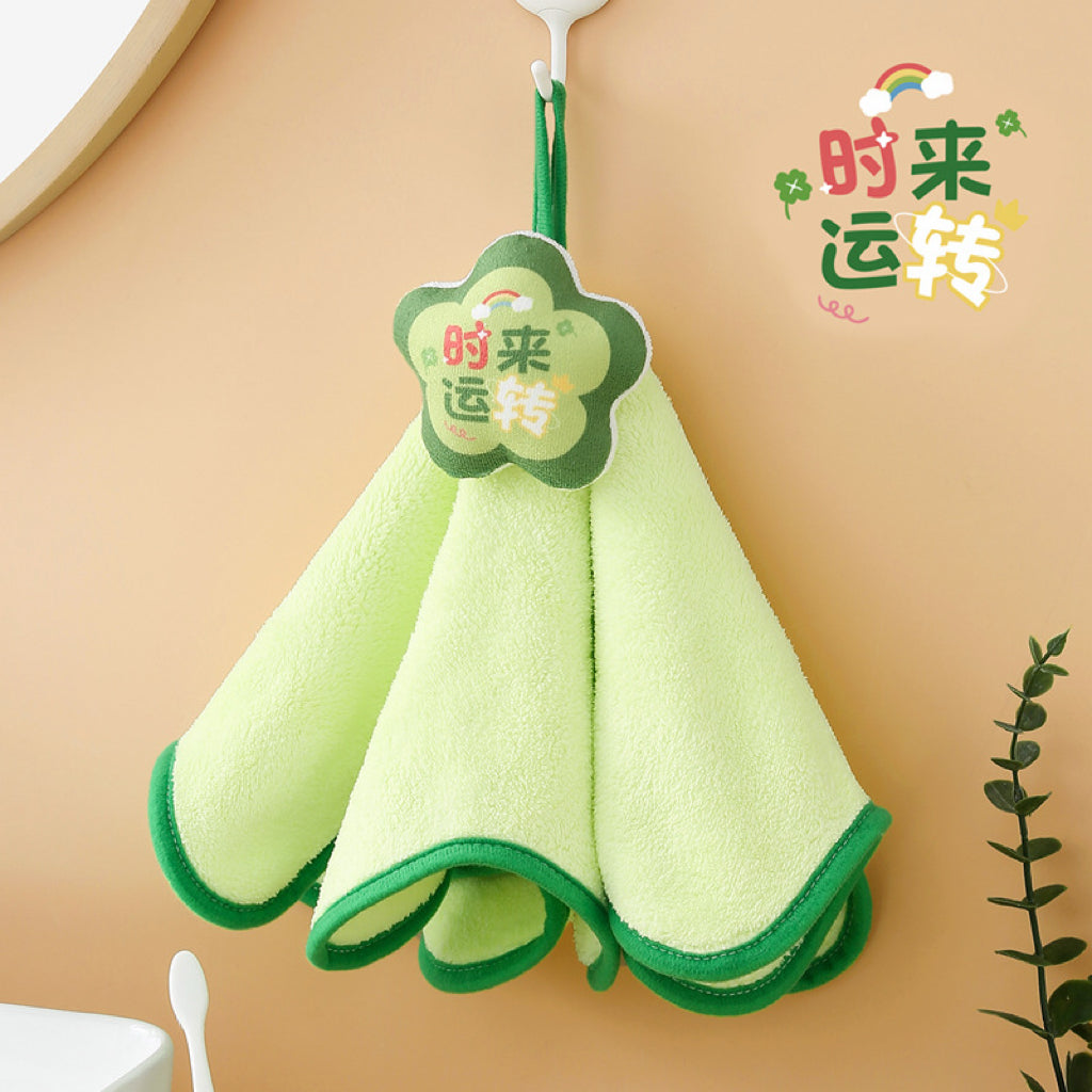 Cute Cartoon Coral Fleece Hanging Hand Towel – Thick & Super Absorbent