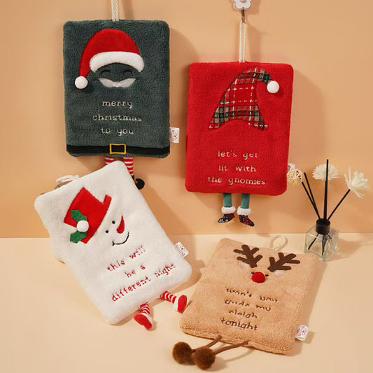 Christmas Hanging Hand Towel | Festive Coral Fleece, 3D Holiday Design