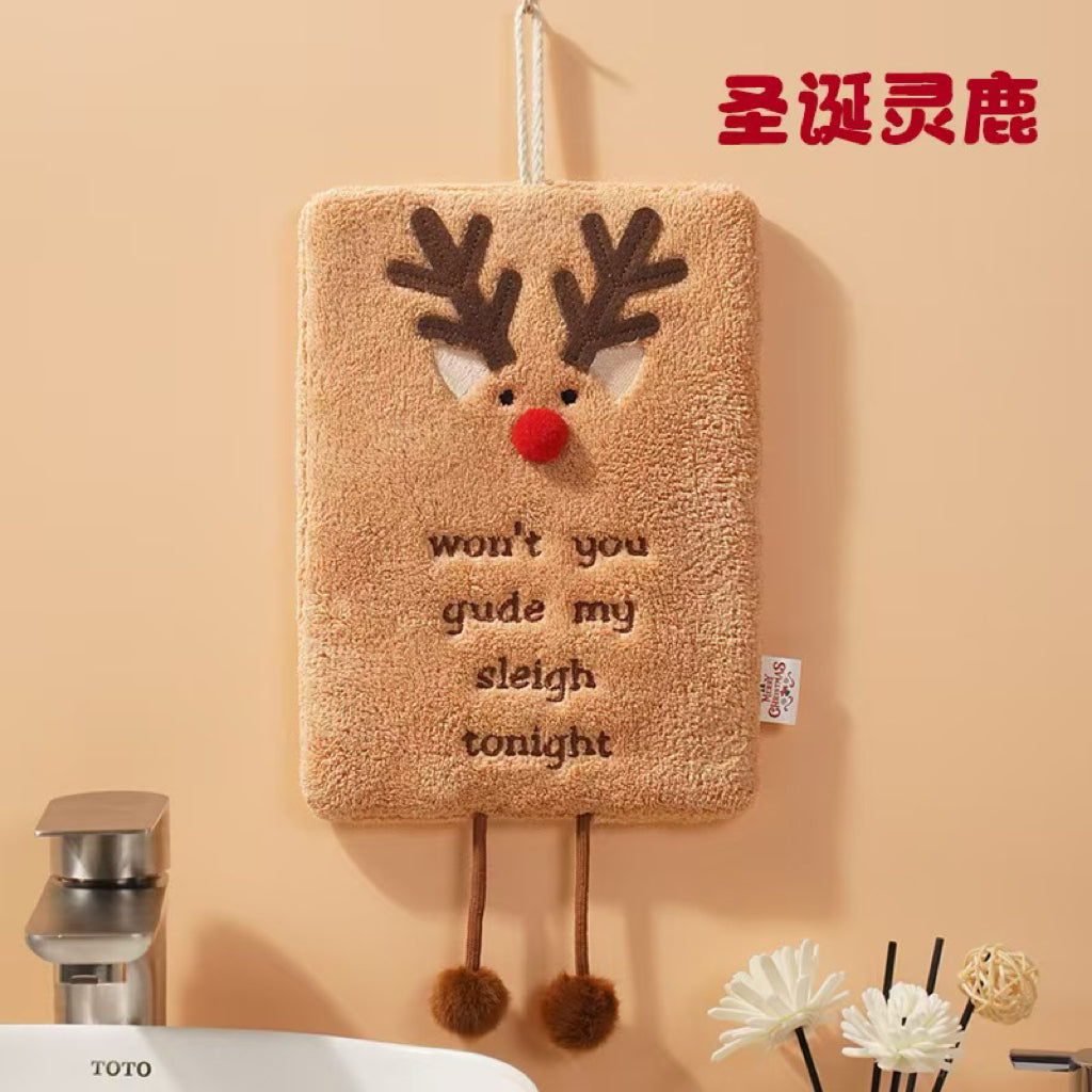 Christmas Hanging Hand Towel | Festive Coral Fleece, 3D Holiday Design