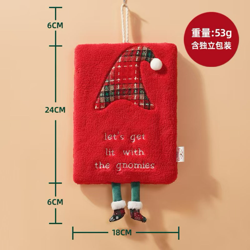 Christmas Hanging Hand Towel | Festive Coral Fleece, 3D Holiday Design