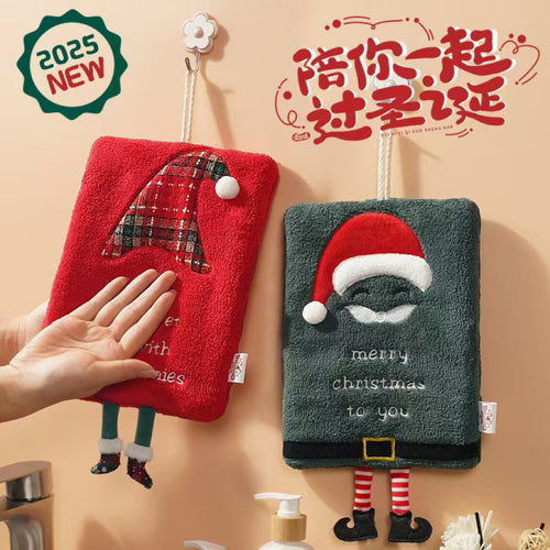 クリスマス吊り下げハンドタオル | 祝祭のコーラルフリース、3Dホリデーデザイン