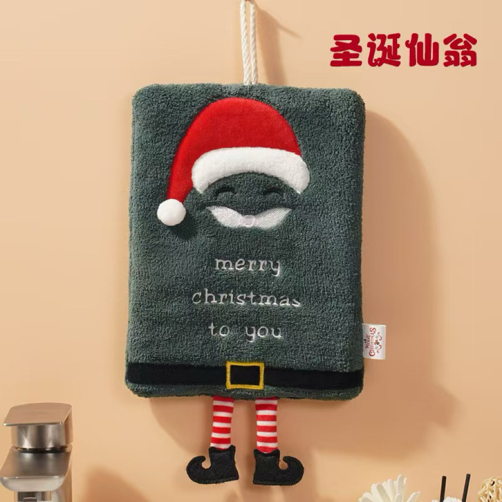 Christmas Hanging Hand Towel | Festive Coral Fleece, 3D Holiday Design