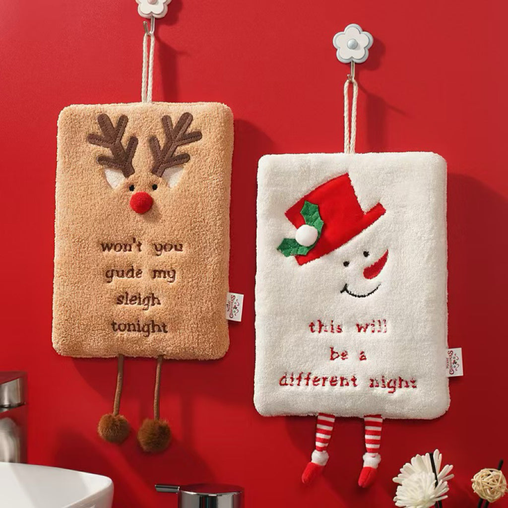 Christmas Hanging Hand Towel | Festive Coral Fleece, 3D Holiday Design