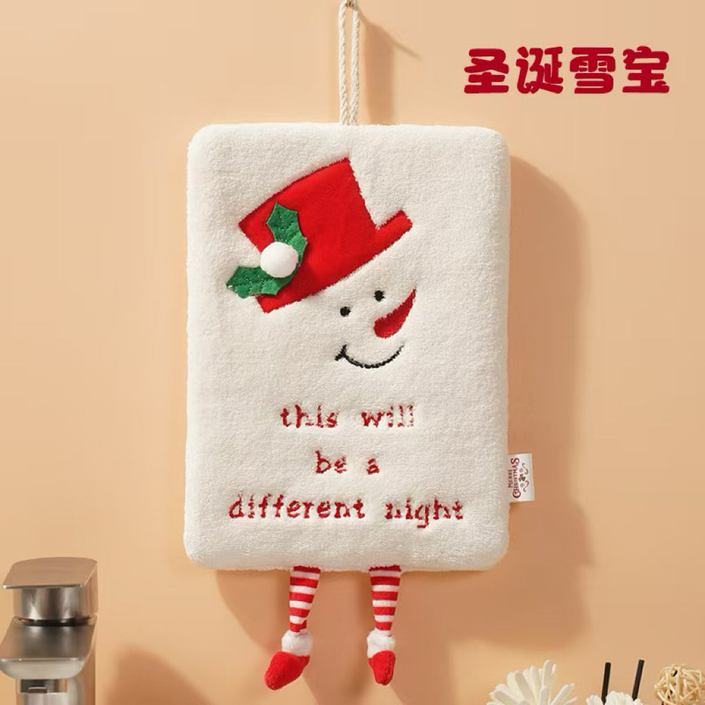 Christmas Hanging Hand Towel | Festive Coral Fleece, 3D Holiday Design