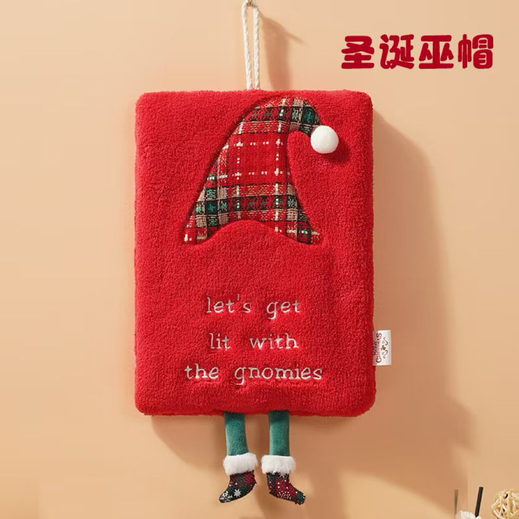 Christmas Hanging Hand Towel | Festive Coral Fleece, 3D Holiday Design