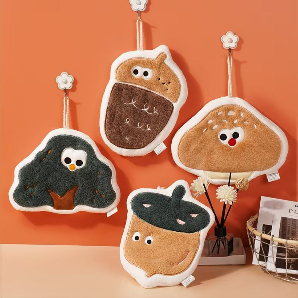 Cute Mushroom Hanging Hand Towel | Thick Coral Fleece, Super Absorbent