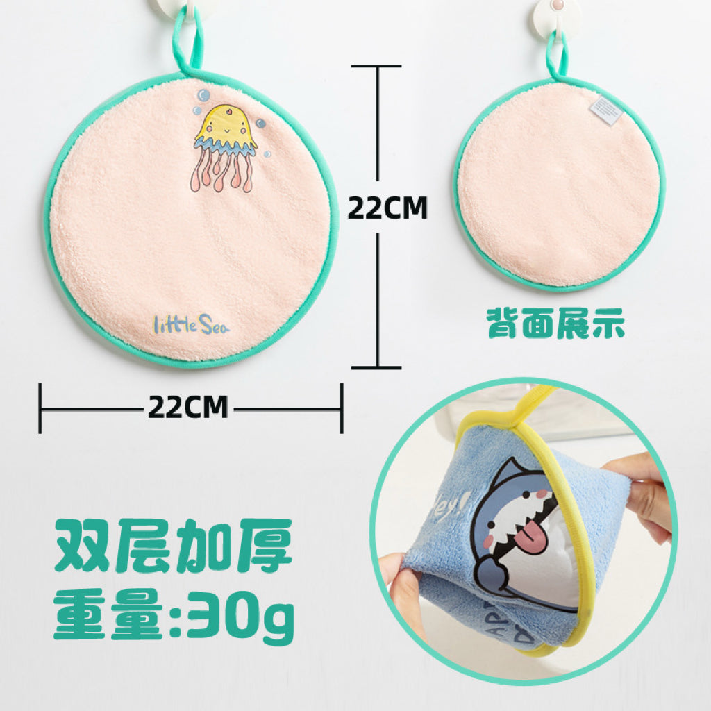 Chinese Auspicious Round Hanging Hand Towel | Lucky Character, Double-Layer Absorbent