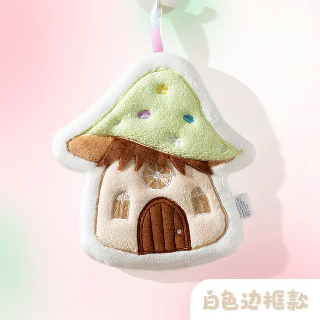 Fairy Tale Mushroom House Hanging Hand Towel | Embroidered Coral Fleece, Kids Gift