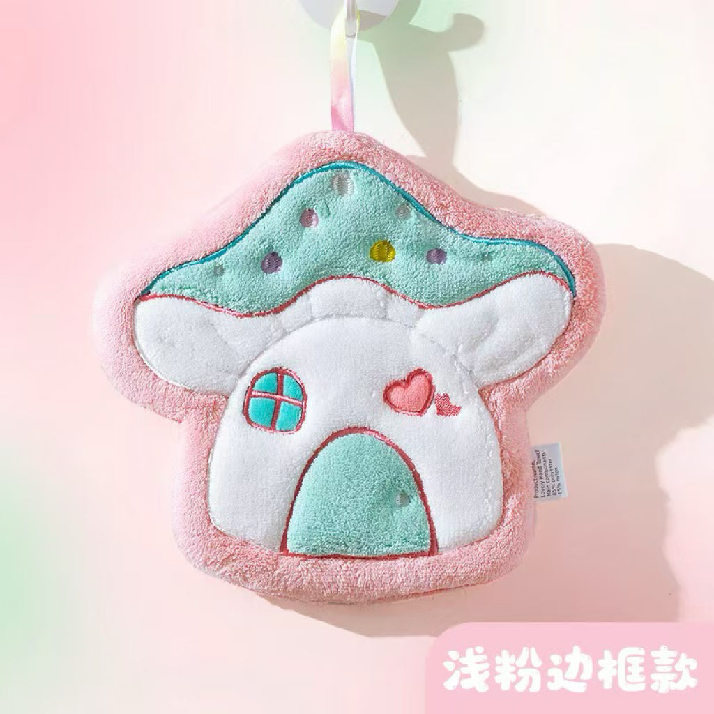 Fairy Tale Mushroom House Hanging Hand Towel | Embroidered Coral Fleece, Kids Gift