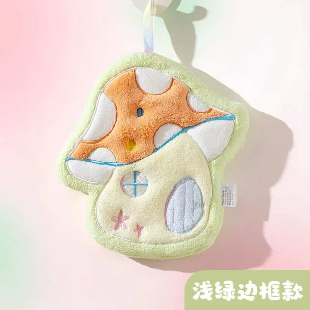 Fairy Tale Mushroom House Hanging Hand Towel | Embroidered Coral Fleece, Kids Gift