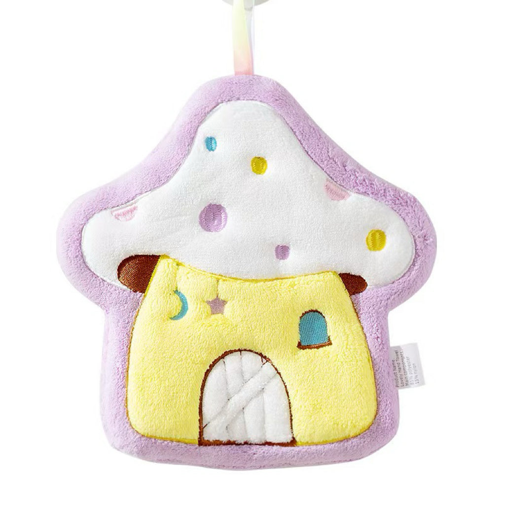 Fairy Tale Mushroom House Hanging Hand Towel | Embroidered Coral Fleece, Kids Gift