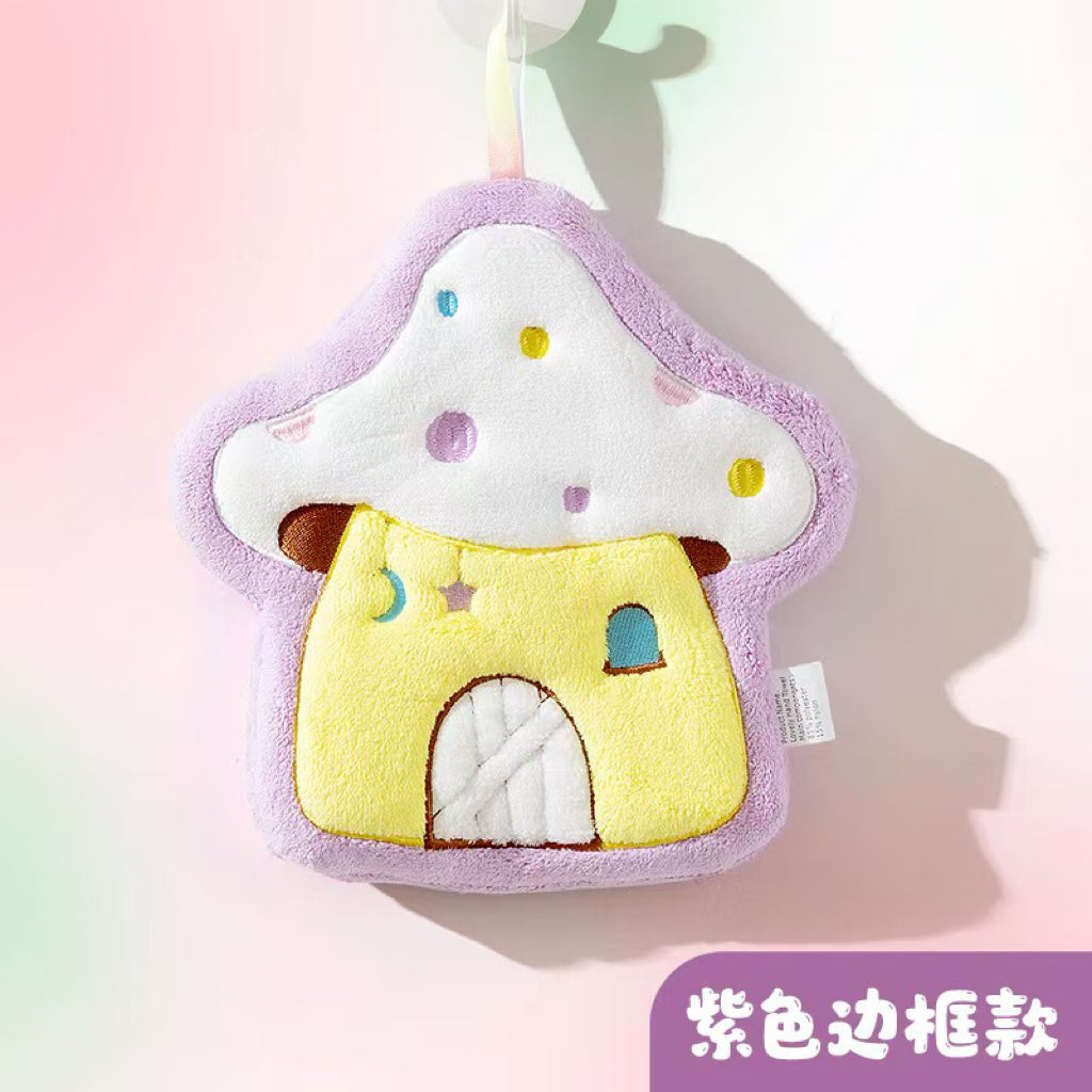 Fairy Tale Mushroom House Hanging Hand Towel | Embroidered Coral Fleece, Kids Gift