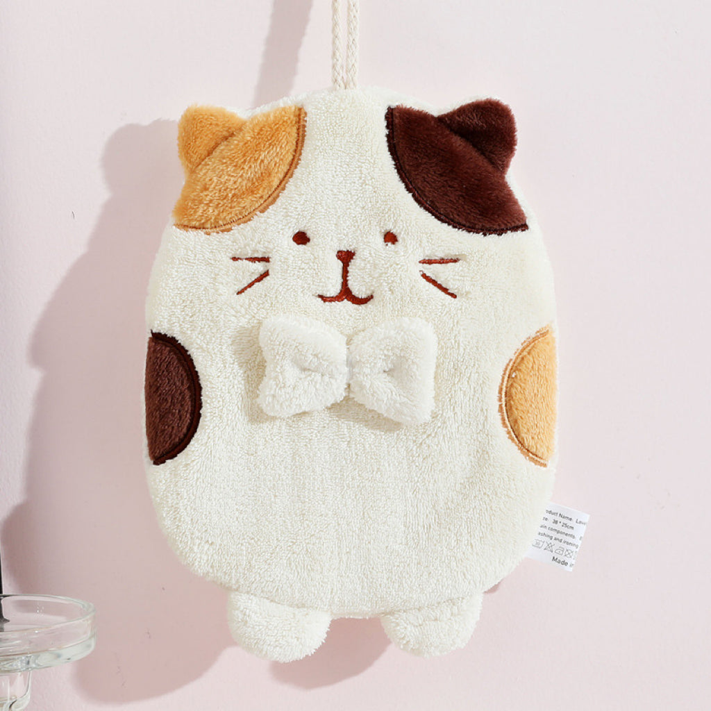 Cute Cat Hanging Hand Towel | 3D Embroidered, Thick & Lint-Free Coral Fleece