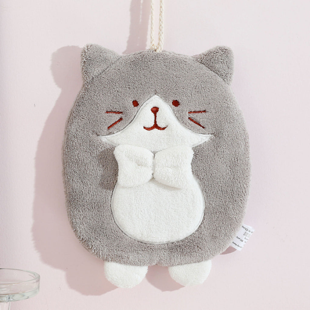 Cute Cat Hanging Hand Towel | 3D Embroidered, Thick & Lint-Free Coral Fleece