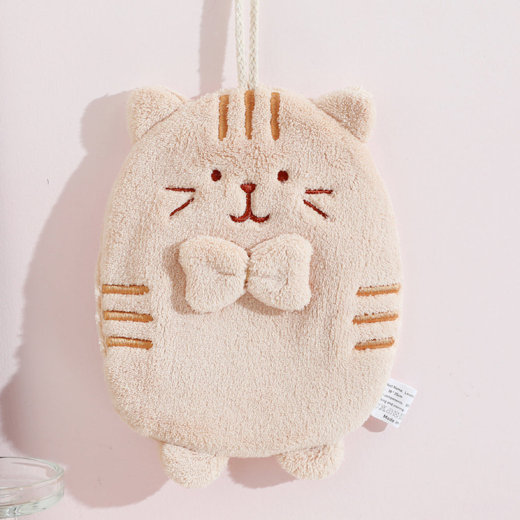 Cute Cat Hanging Hand Towel | 3D Embroidered, Thick & Lint-Free Coral Fleece