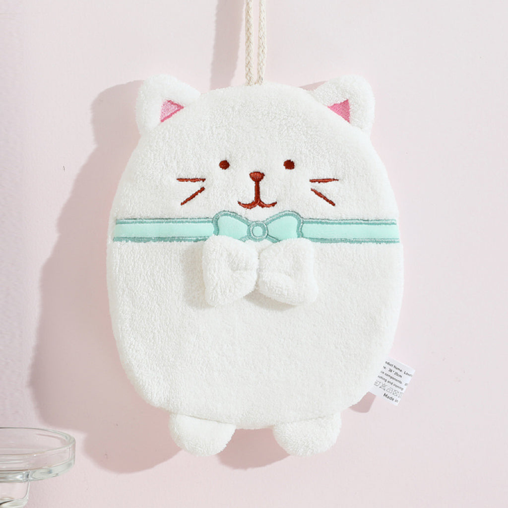Cute Cat Hanging Hand Towel | 3D Embroidered, Thick & Lint-Free Coral Fleece
